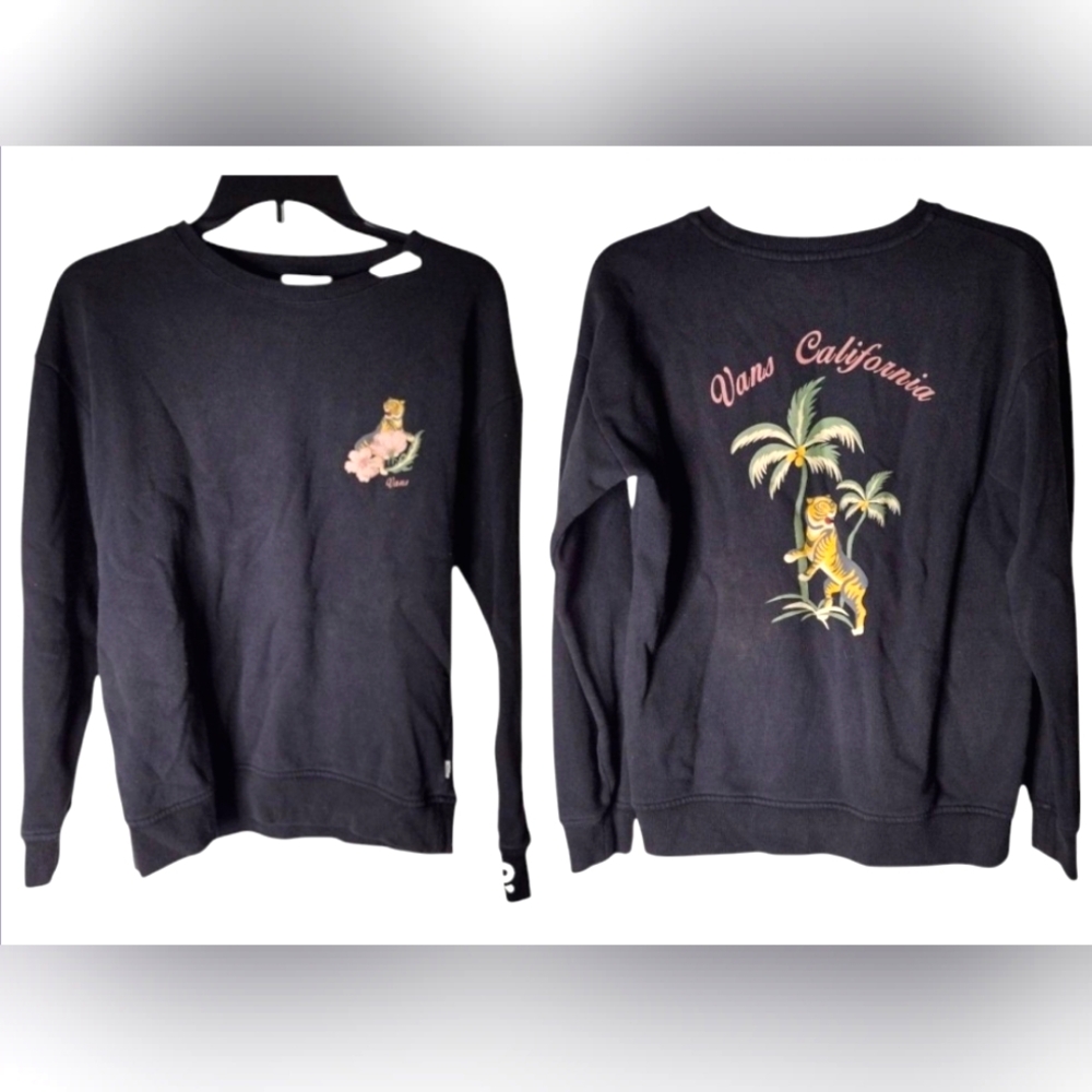 Vans Grey retro style tiger Palm Tree image sweatshirt size Small